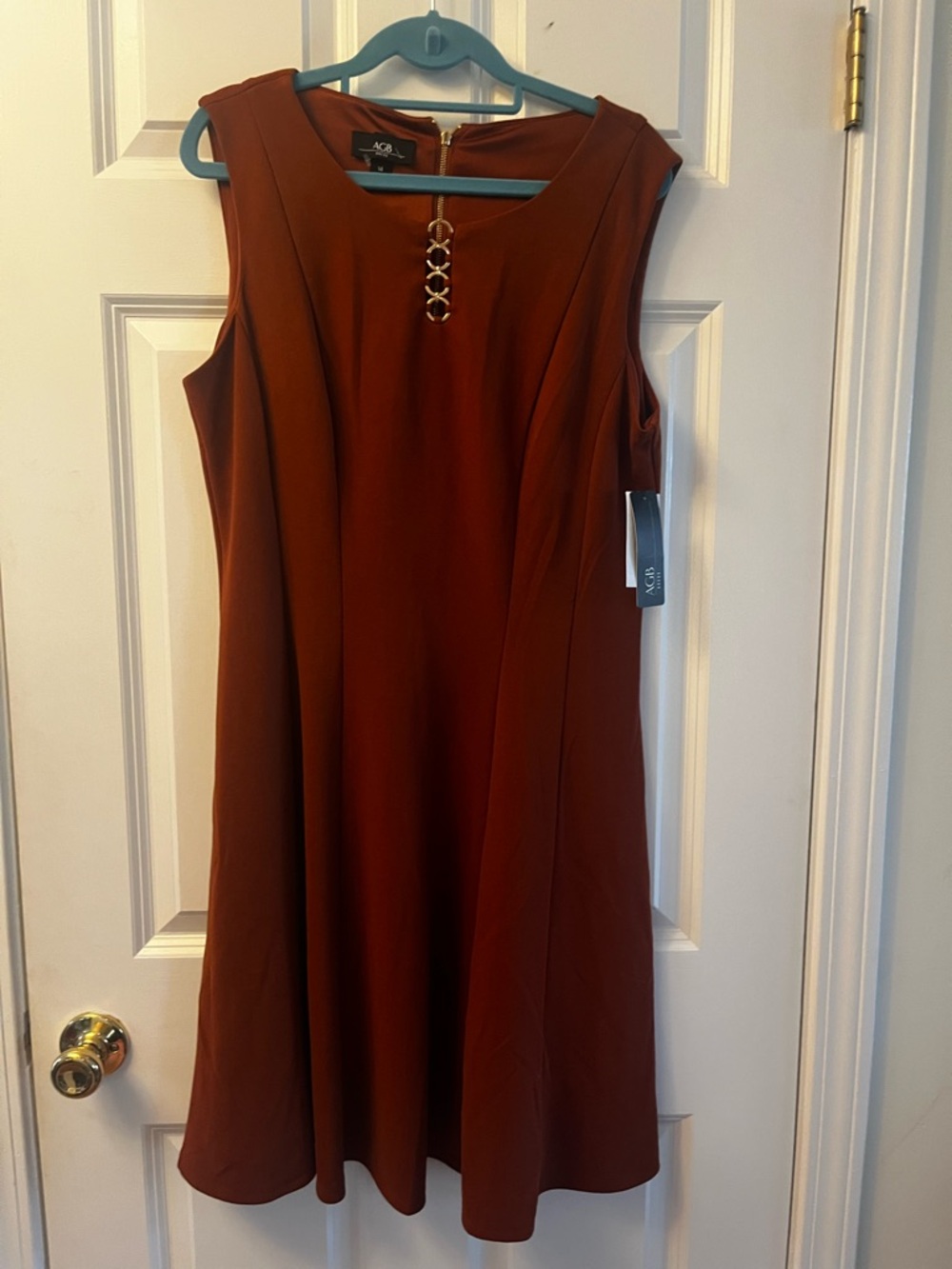 AGB Sleeveless Midi Dress in Rust Brown with Gold Detail